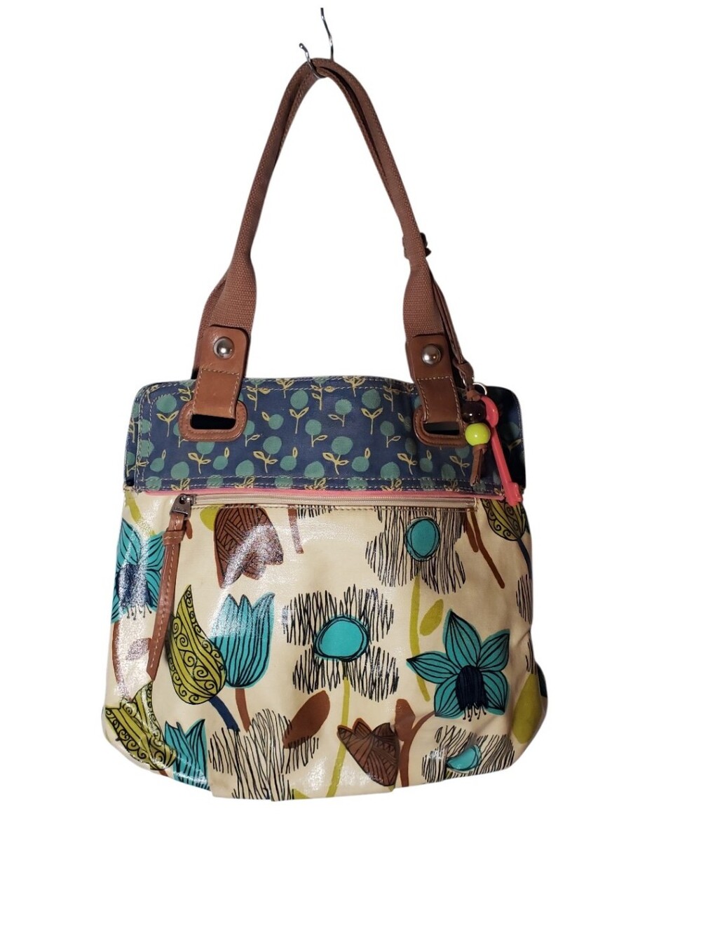 Fosil Vintage Coated Canvas Key-Per Tote Bag Boho Bold Floral Mod Retro Key Char